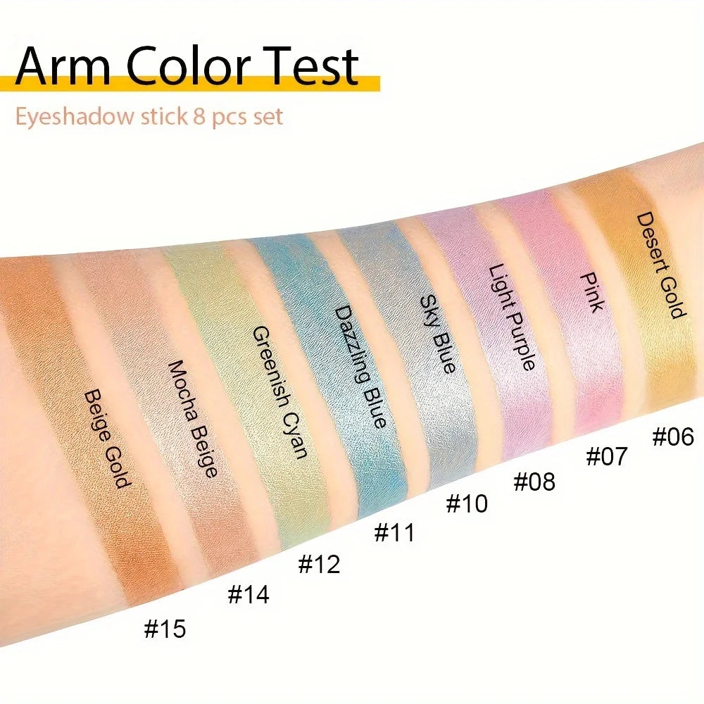 8-Piece Metallic Eyeshadow Stick Set Waterproof & Glitter