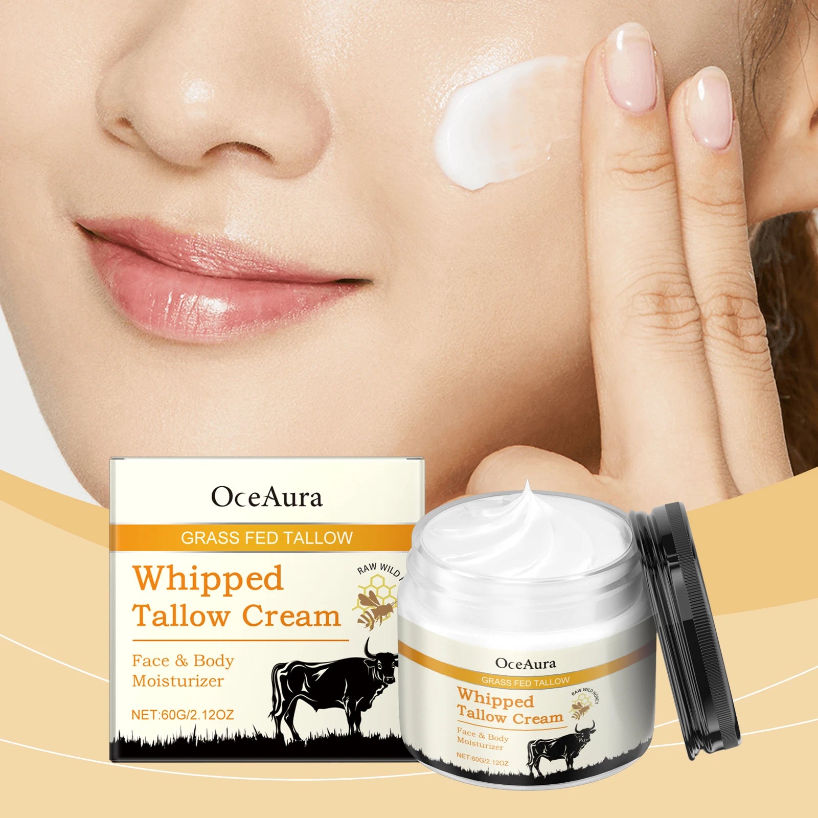 Oceaura 60g Beef Tallow Honey Moisturizer: Hydrating & Nourishing