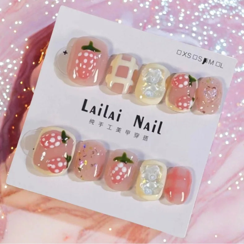 10Pcs Red Oval Press-On Nails Cute Tomato Design