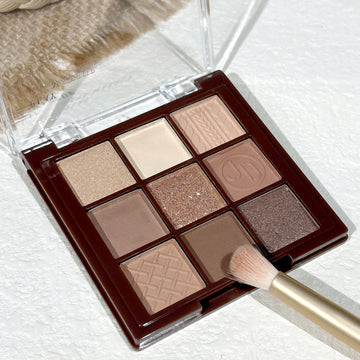Chocolate Warm Brown Eyeshadow Palette 9 Shades Matte & Glitter