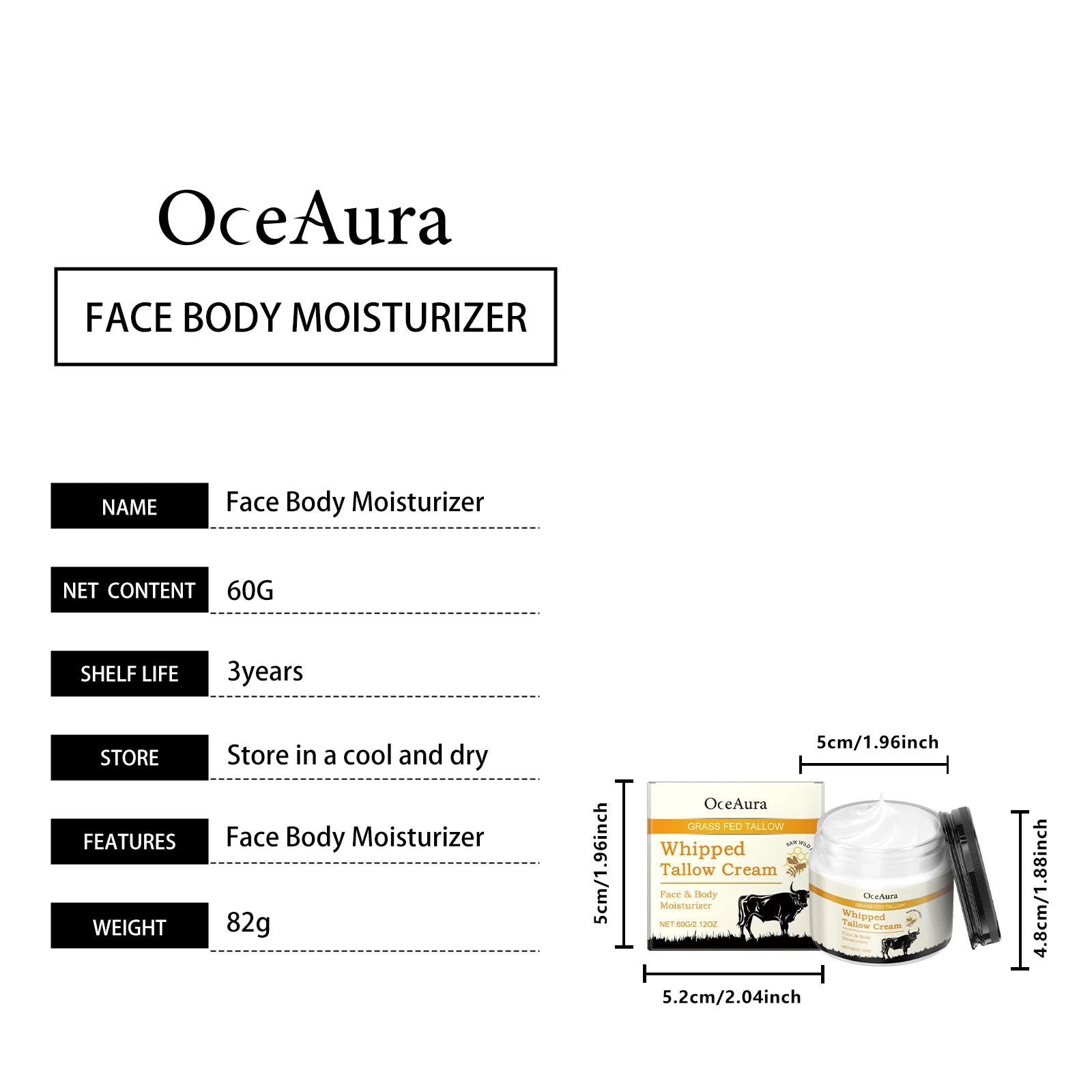 Oceaura 60g Beef Tallow Honey Moisturizer: Hydrating & Nourishing