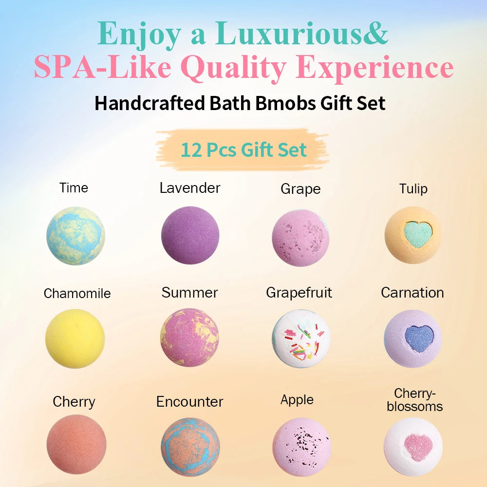 Bath Bombs Gift Set - 12 Pack Organic Spa Aromatherapy