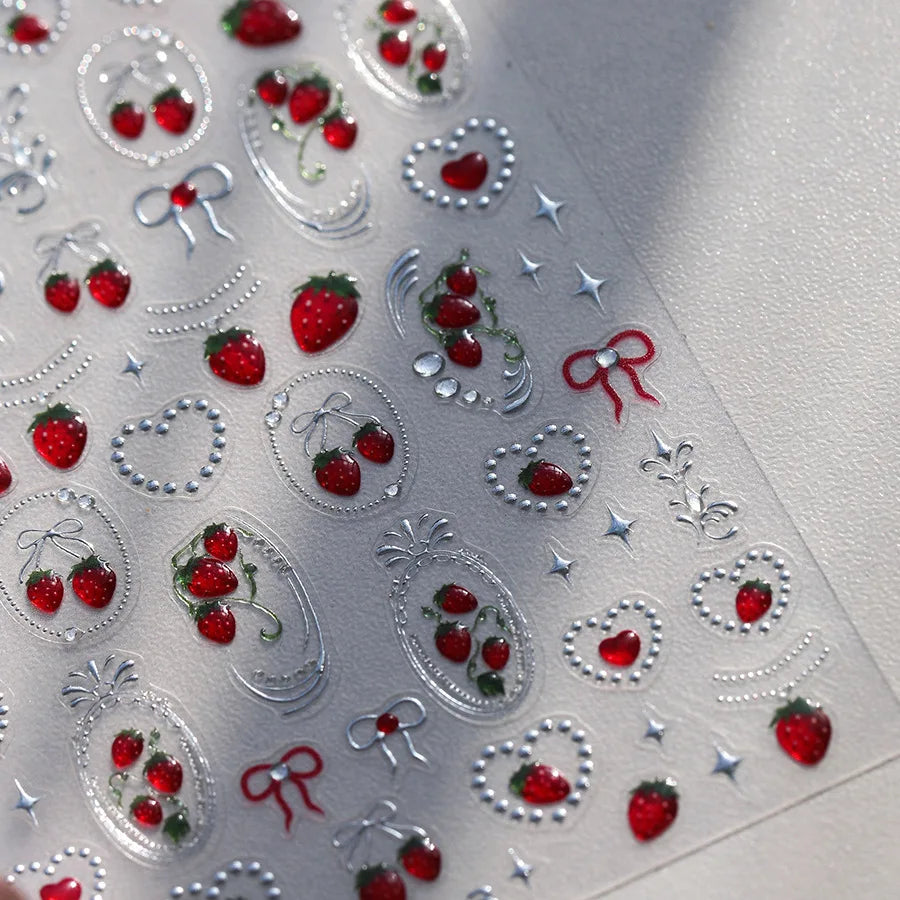 5D Fruit & Bowknot Nail Stickers Strawberry Cherry