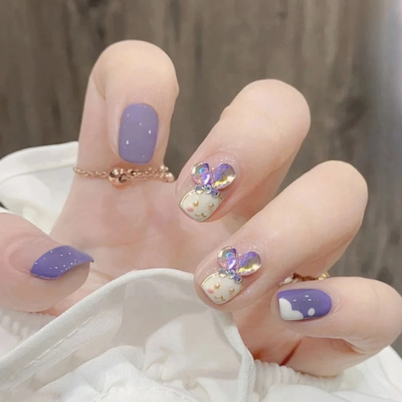 24pcs Short Y2K Rhinestone Press-On Nails with Glue