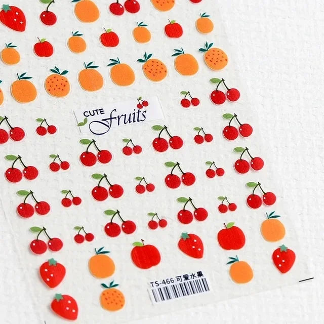 5D Fruit & Bowknot Nail Stickers Strawberry Cherry
