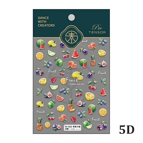 5D Fruit & Bowknot Nail Stickers Strawberry Cherry