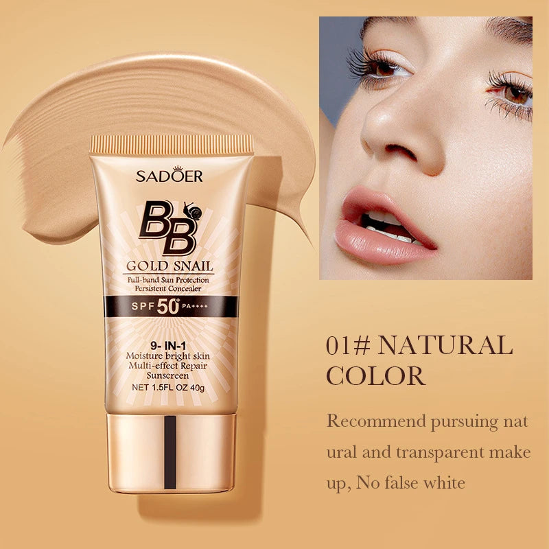 SADOER Gold Snail BB Cream – SPF50+ Moisturizing Foundation & Concealer 40g Vervelle