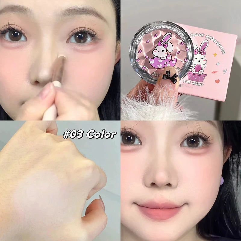 Facial Highlighter Makeup Palette Pink Bunny Face Matte Highlight Lasting Eyeshadow