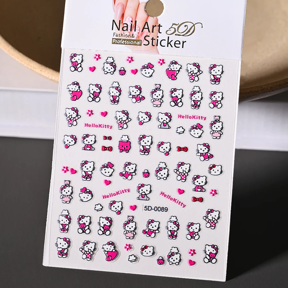 1Pcs 5D Sanrio Hello Kitty & My Melody Nail Sticker