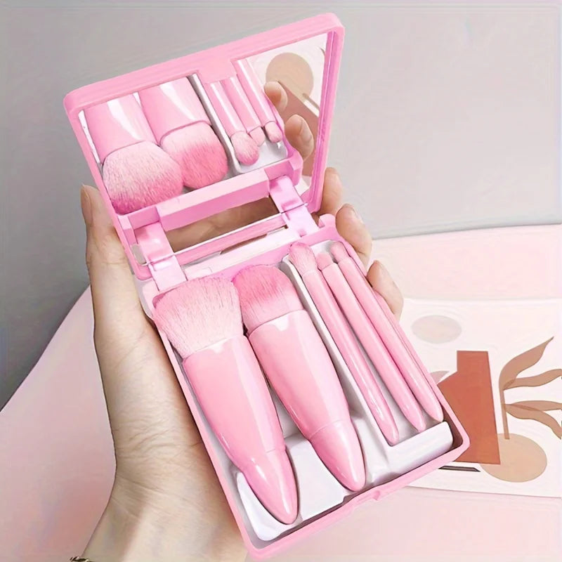 5Pcs Portable Travel Makeup Brush Set with Mirror Kit Vervelle