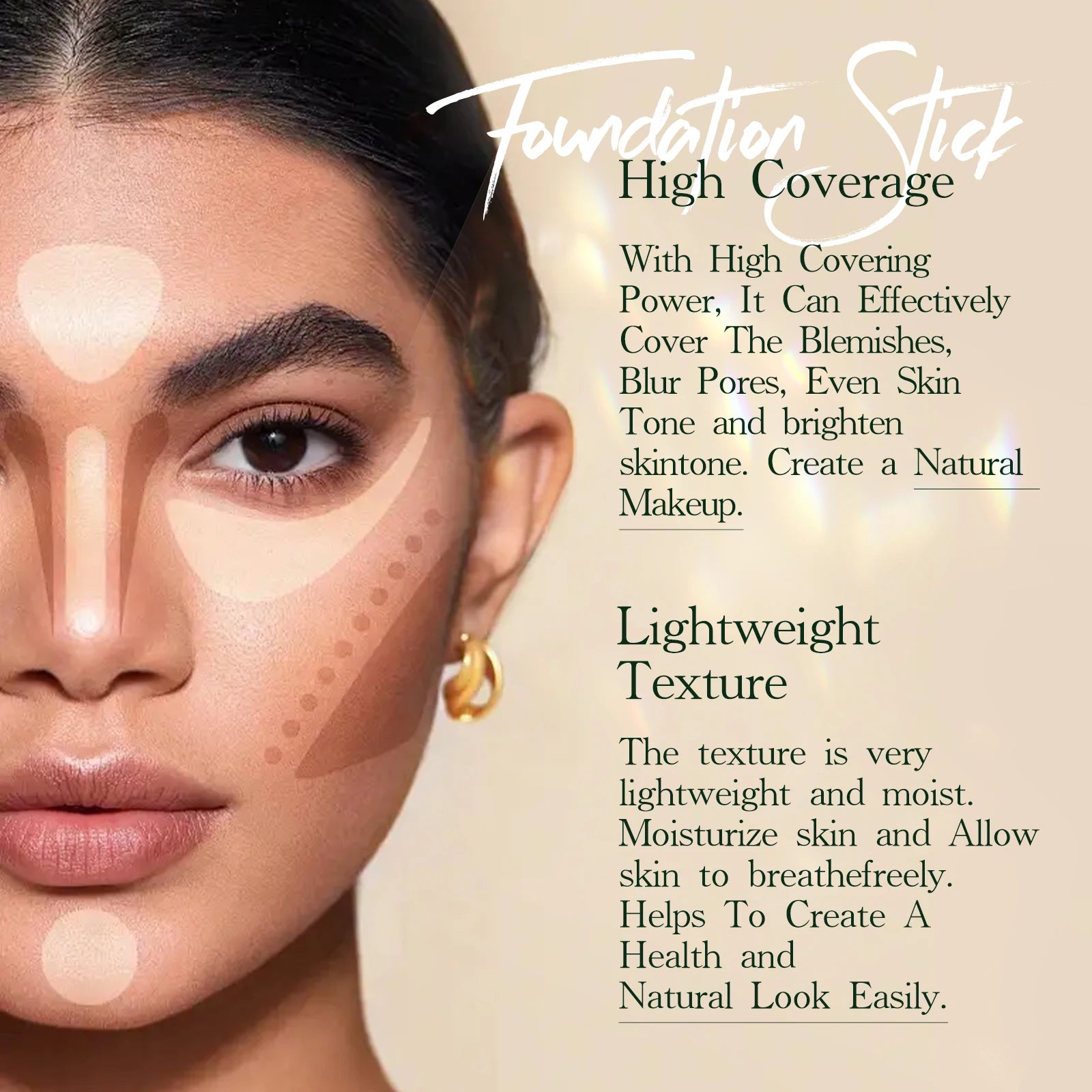 Foundation Stick - Matte Finish, Blendable Cream Formula with Natural Glow
