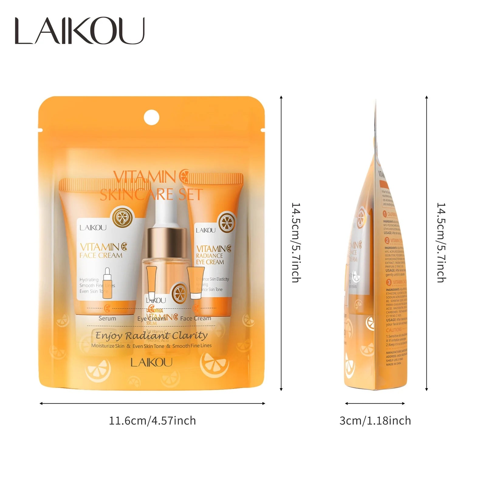 3pcs LAIKOU Vitamin C Facial Set Hydrating & Brightening