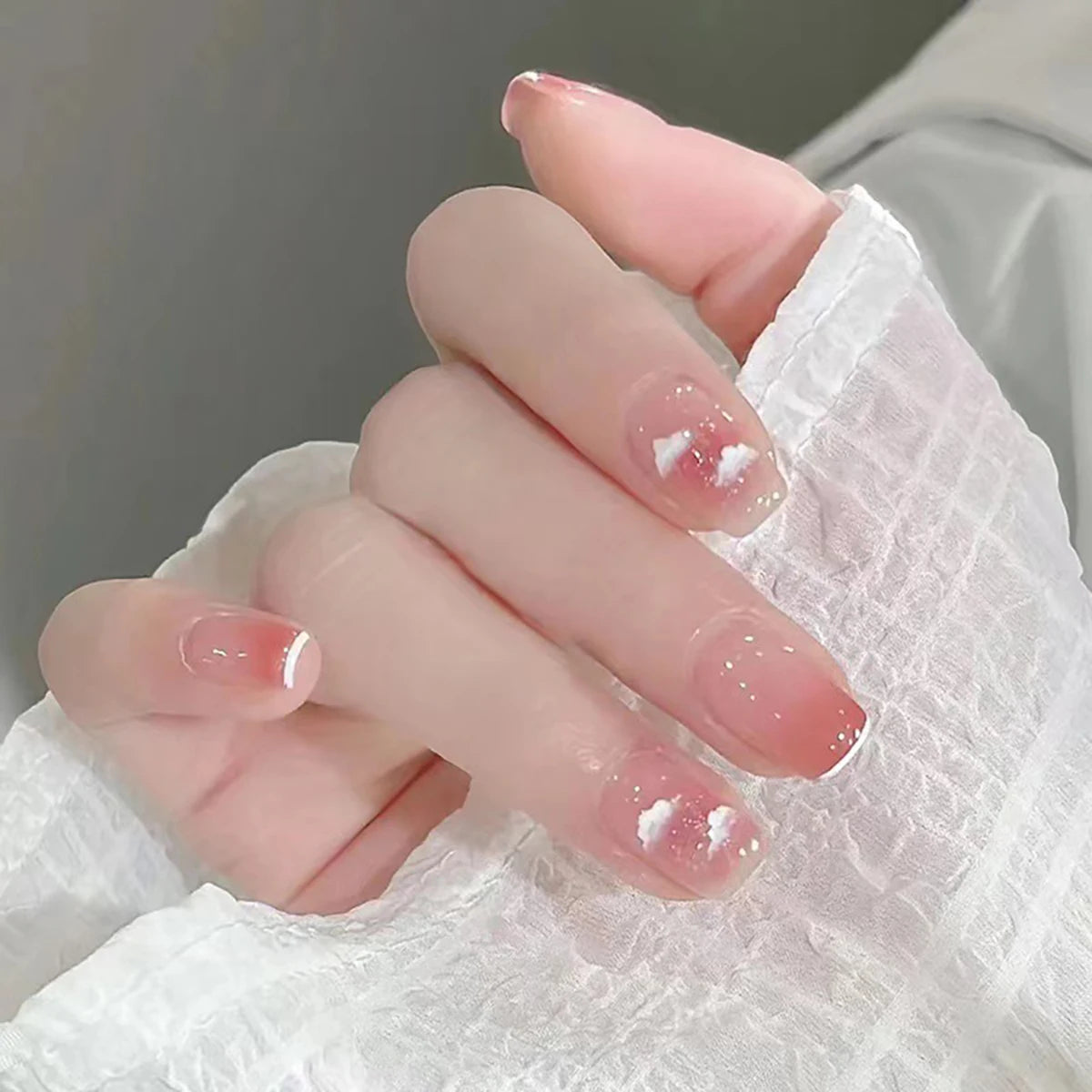 Blush Pink 3D Bowknot Diamond Pearl Press-On Nails