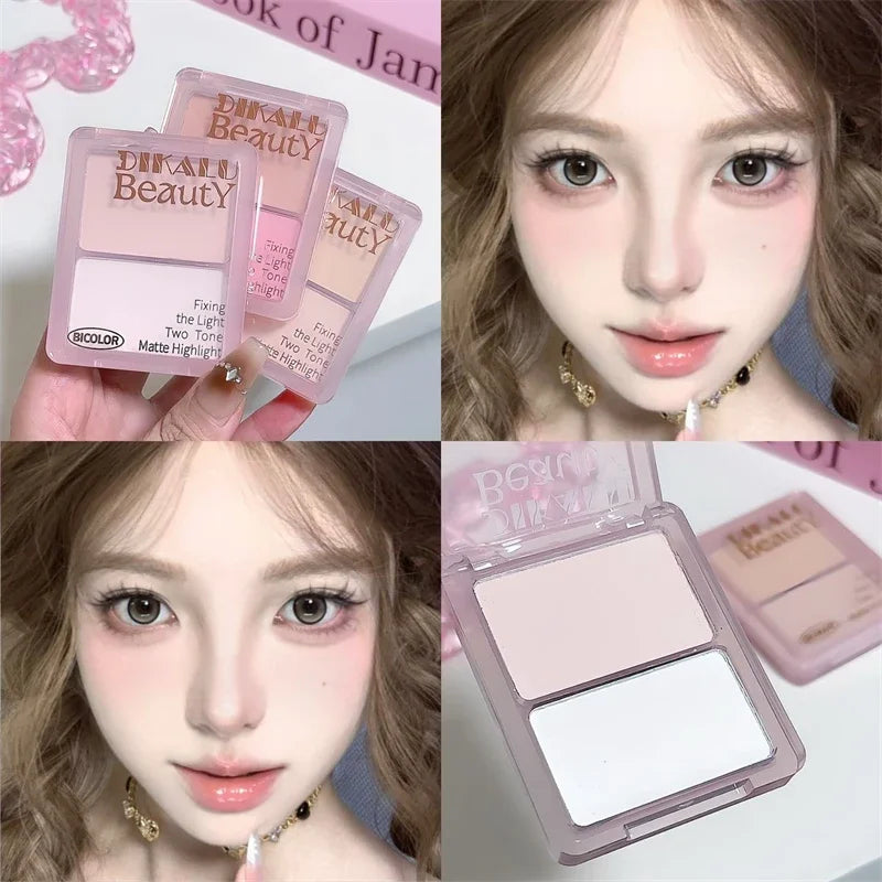 Two-tone Highlight Contour Palette Matte White Highlighter Grey Brown Nose Shadow