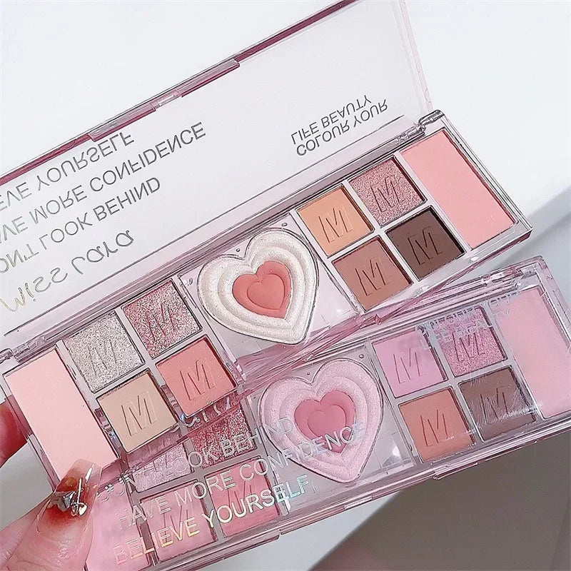 12-Color Love Heart Pink Eyeshadow Palette Matte Shades
