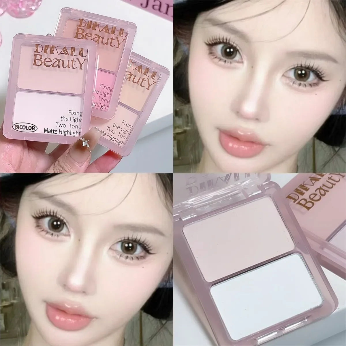 Two-tone Highlight Contour Palette Matte White Highlighter Grey Brown Nose Shadow