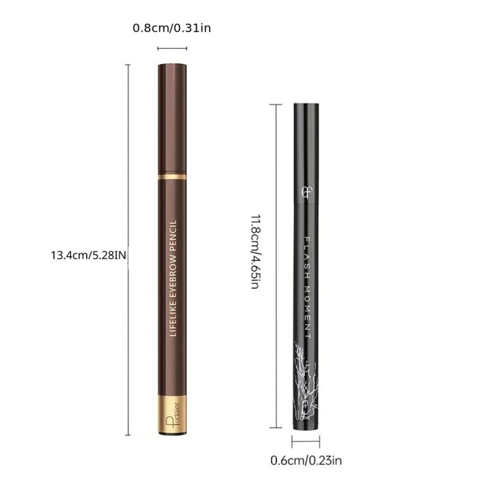 Eyeliner and four-tip eyebrow pencil set, smudge-proof, suitable for daily makeup