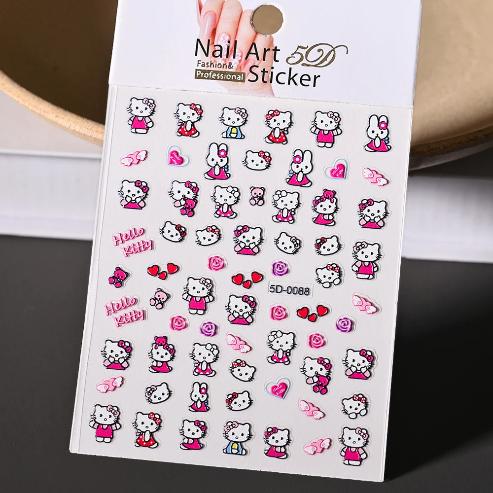 1Pcs 5D Sanrio Hello Kitty & My Melody Nail Sticker