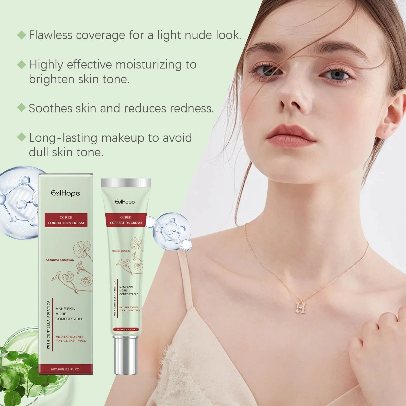 Eelhope CC Red Corrective Cream – Centella Asiatica Moisturizing Concealer Vervelle