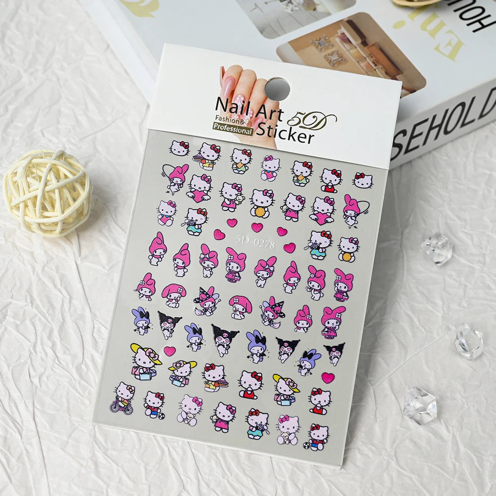 1Pcs 5D Sanrio Hello Kitty & My Melody Nail Sticker