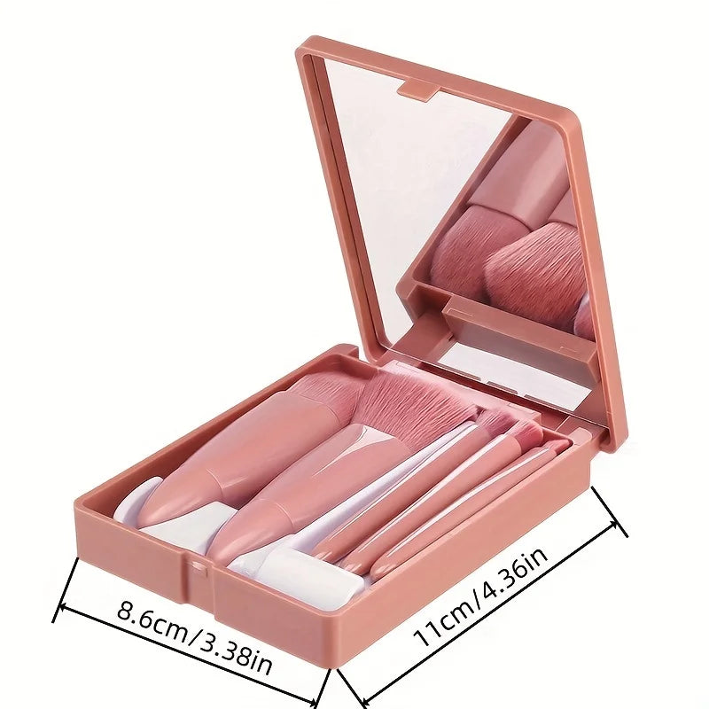 5Pcs Portable Travel Makeup Brush Set with Mirror Kit Vervelle
