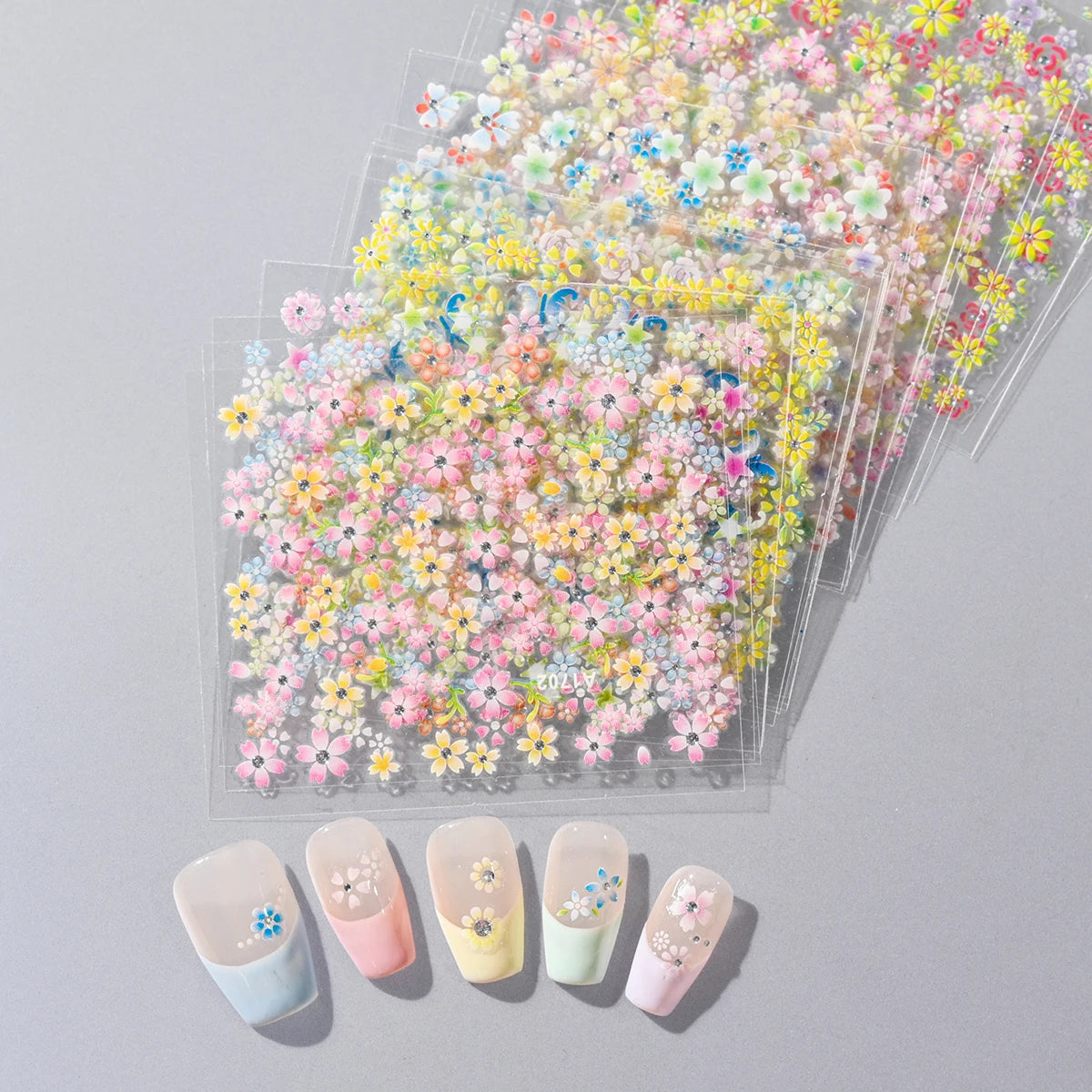 3D Colorful Flower Nail Stickers Cherry Blossom Rose