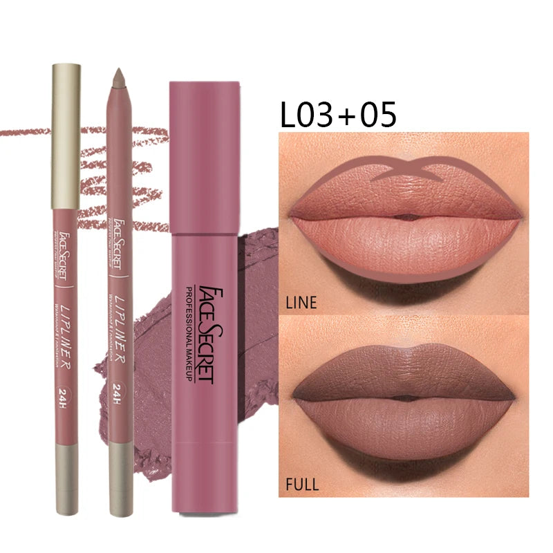 Matte Lipliner & Lipstick Set – Waterproof, Long-Lasting