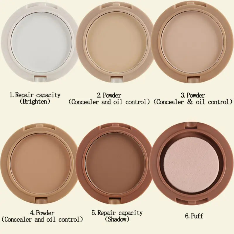 5-Color Contouring Powder Tower for Brightening & Oil Control