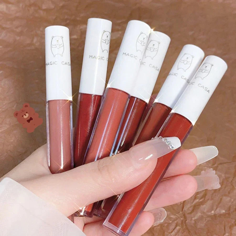 6pcs/Set Love Bear Velvet Matte Lipgloss Lip Tint Mud Moisturizing Lip Cosmetics Set