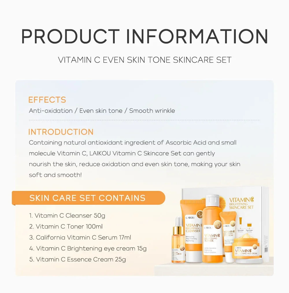 Vitamin C Skin Care Set Deep Cleansing Facial Cleanser Face Cream