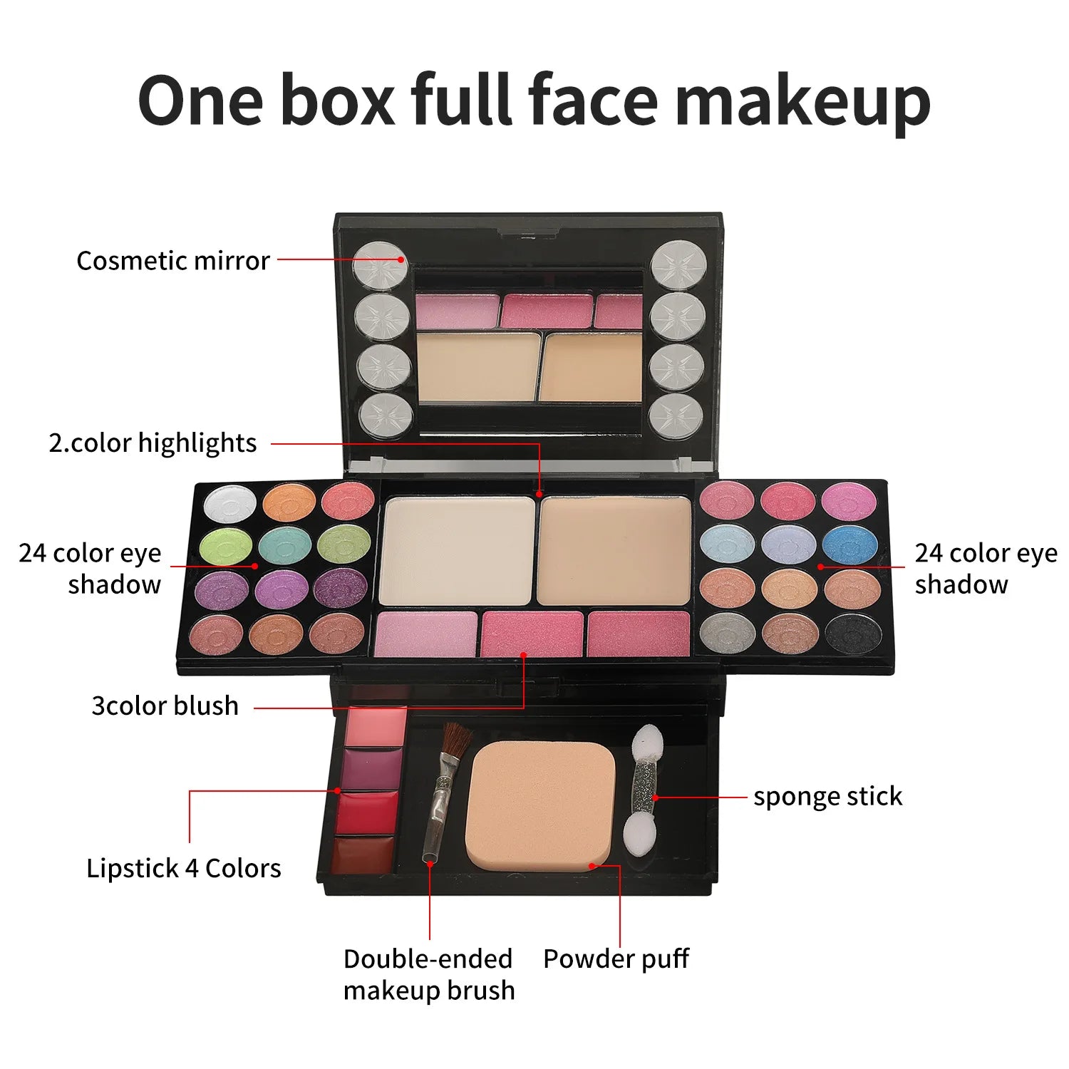 Professional Makeup Set: Eyeshadow, Lipgloss & Foundation Kit