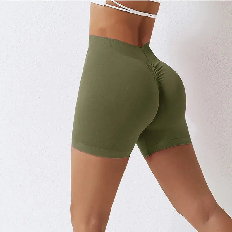 Knit Seamless V-Back Yoga Shorts Women’s High Waist Scrunch Push Up Fitness Vervelle