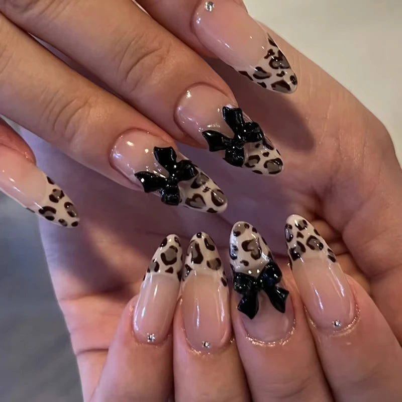 24pcs Cat Eye French Almond Press-On Nails 3D Bow