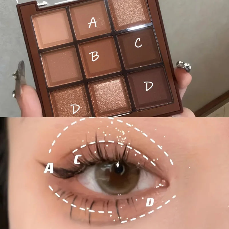 2024 Mocha Chocolate 9-Color Eyeshadow Palette Matte & Glitter