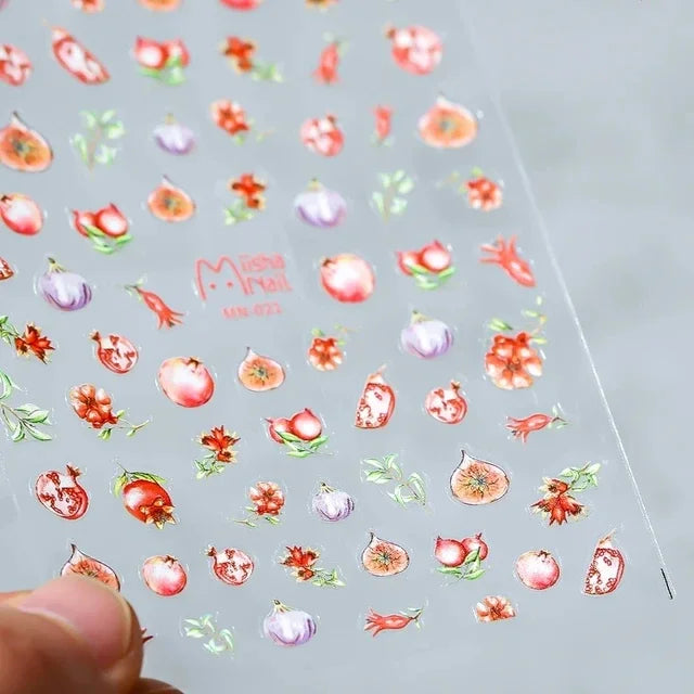 5D Fruit & Bowknot Nail Stickers Strawberry Cherry