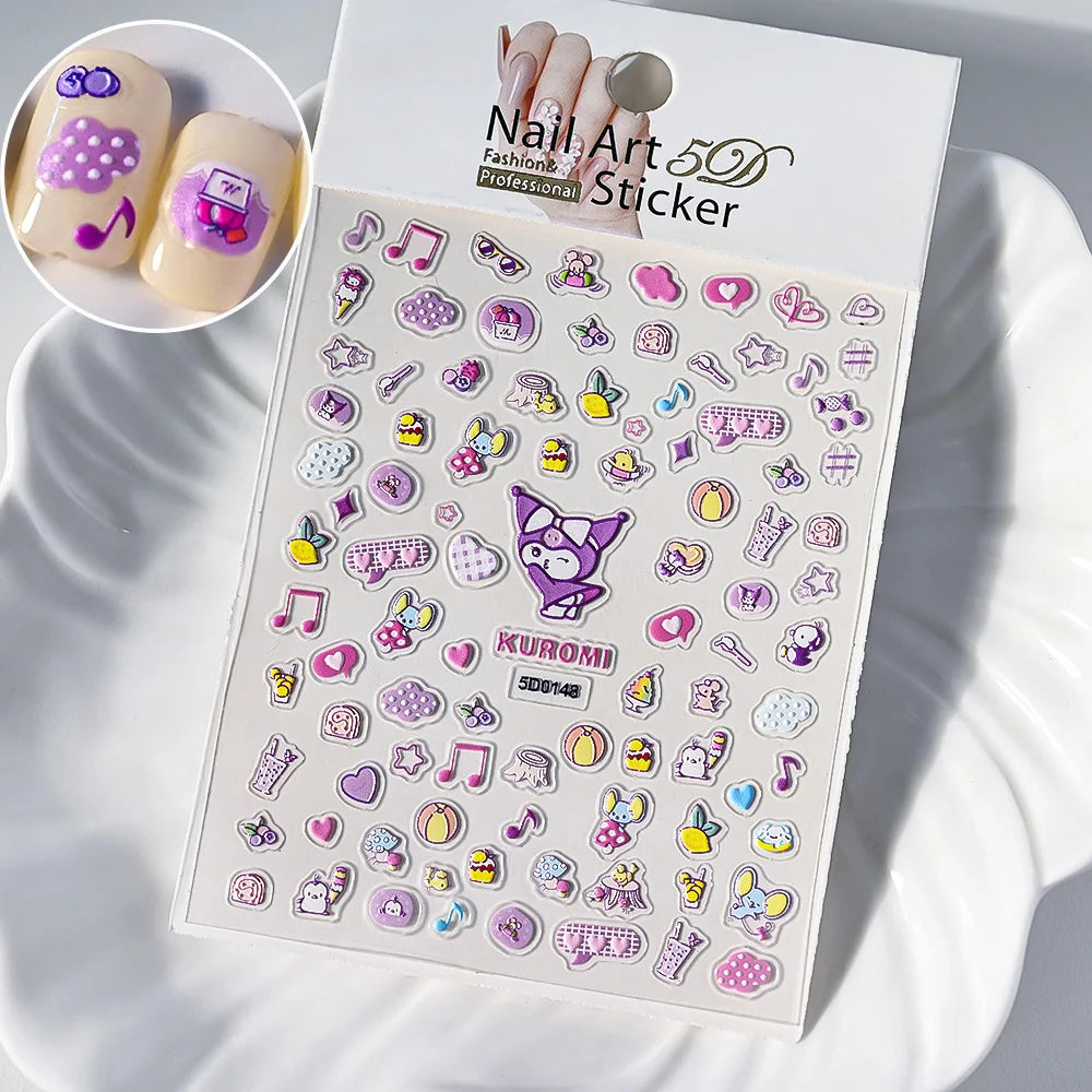1Pcs 5D Sanrio Hello Kitty & My Melody Nail Sticker