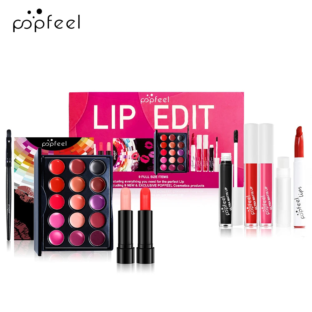 9-Piece Lip Care Makeup Set–Includes Lipstick, Lip Gloss, Lip Brush