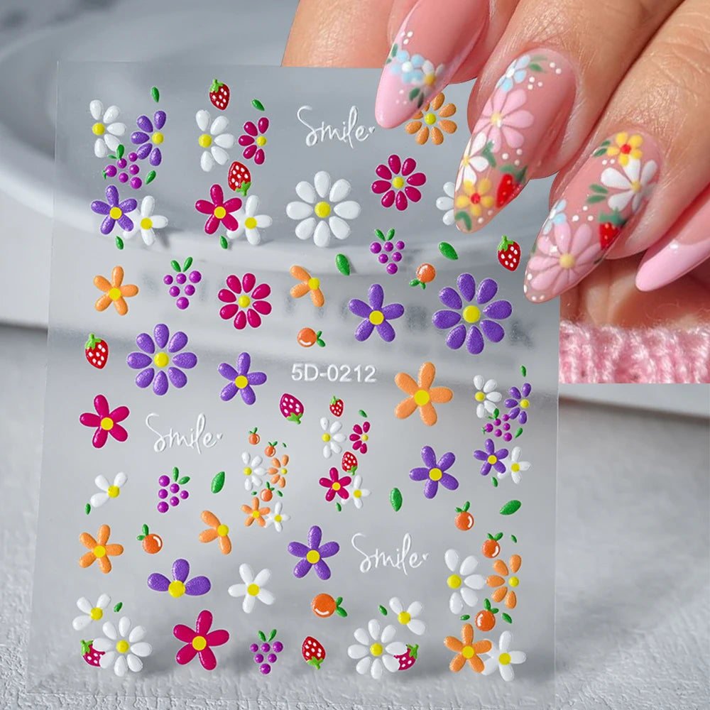 1PC 5D Macaron Flower & Fruit Nail Charms Sticker