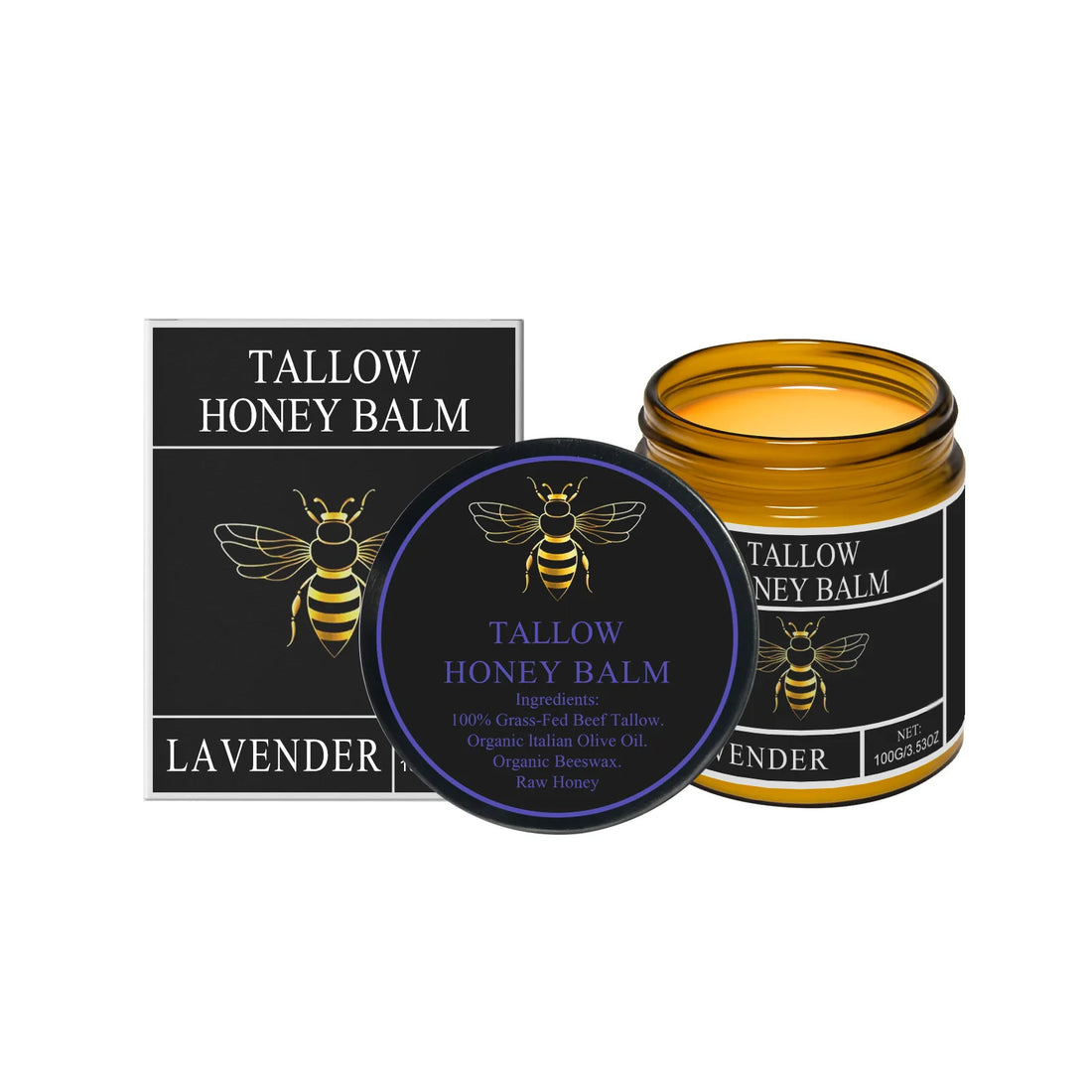 Beef Tallow Honey Balm 100g Natural Moisturizing Cream for Skin Repair