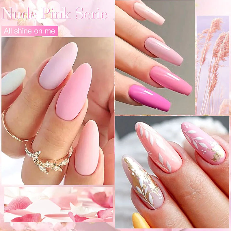 6PC Gel Nail Polish Set Nude Pink Red Glitter UV Gel