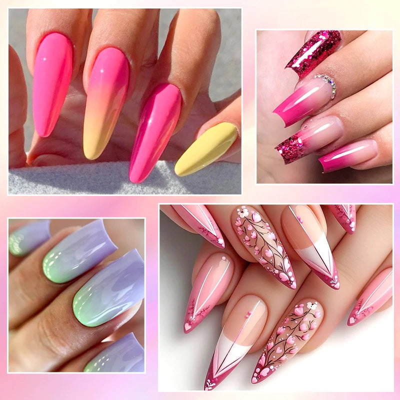 6PC Gel Nail Polish Set Nude Pink Red Glitter UV Gel