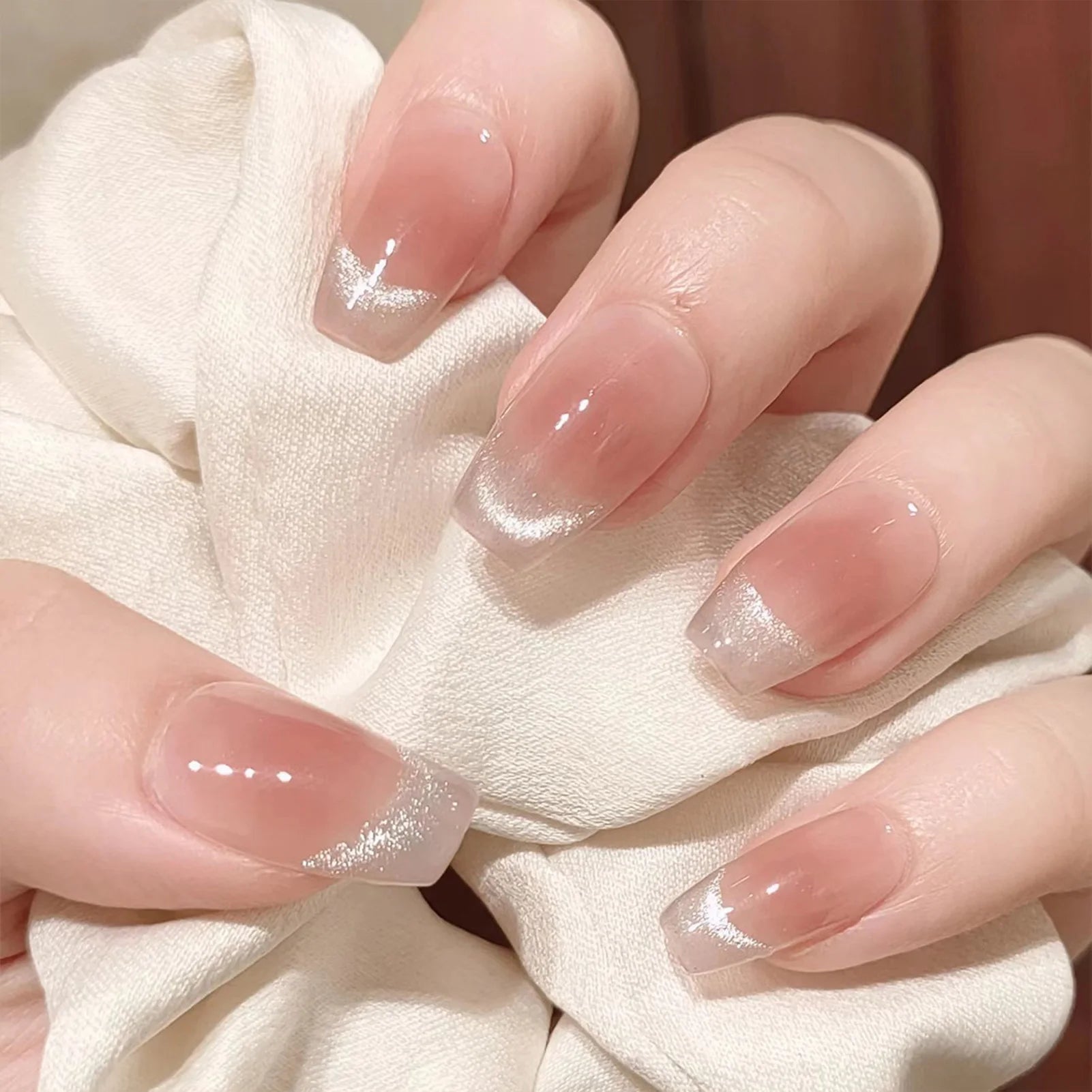 Blush Pink 3D Bowknot Diamond Pearl Press-On Nails