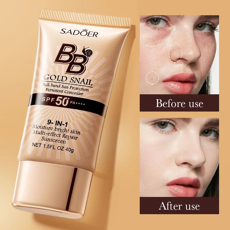 SADOER Gold Snail BB Cream – SPF50+ Moisturizing Foundation & Concealer 40g Vervelle