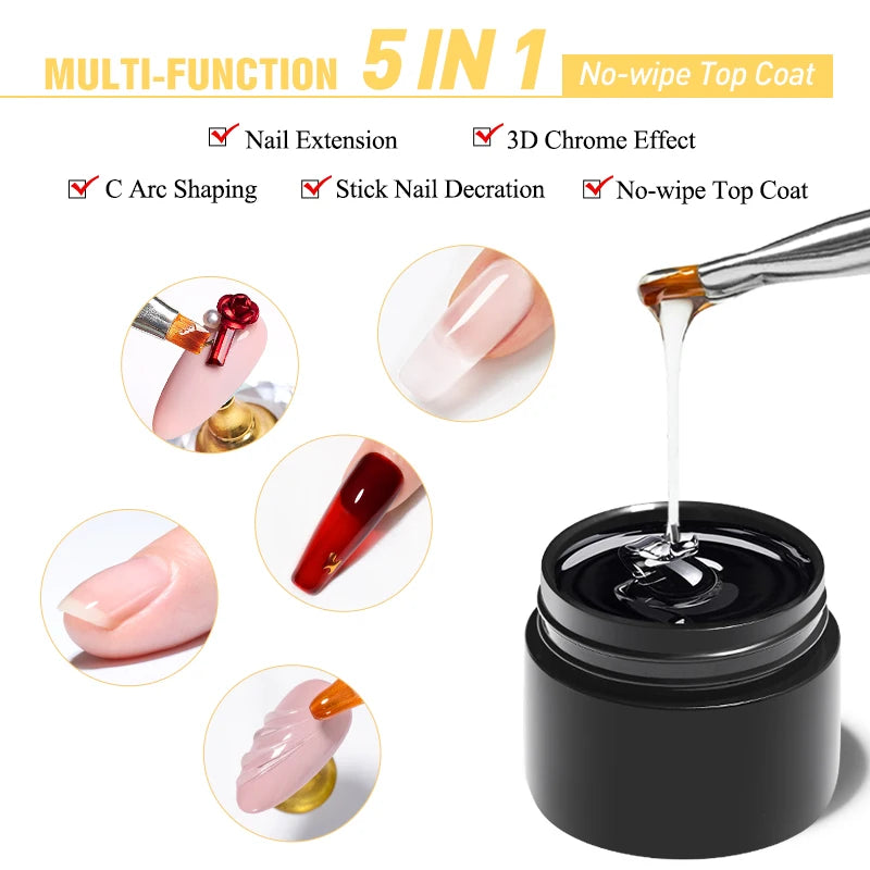 Mtssii 5 in 1 Glue Gel Reinforcement Gel No Wipe Top Coat Nail Art Soak Off UV