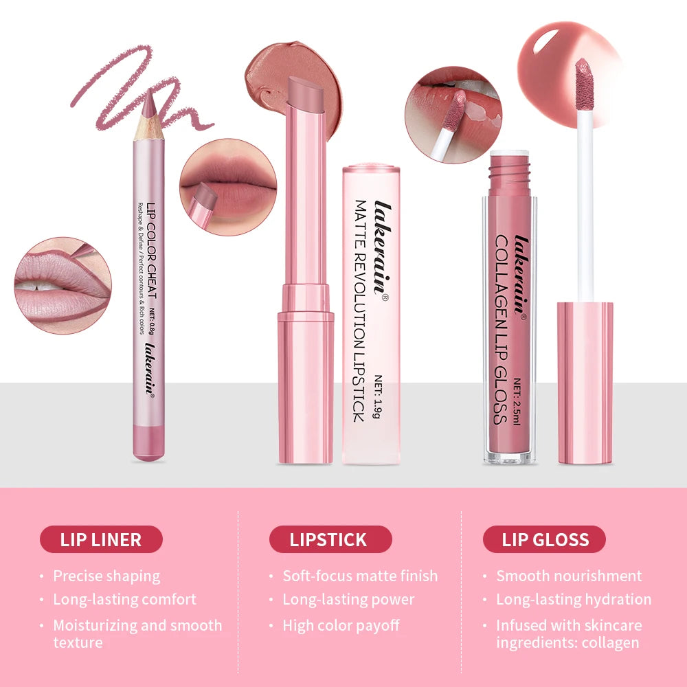 Lip Combo Set – Matte Lipstick, Liner & Gloss