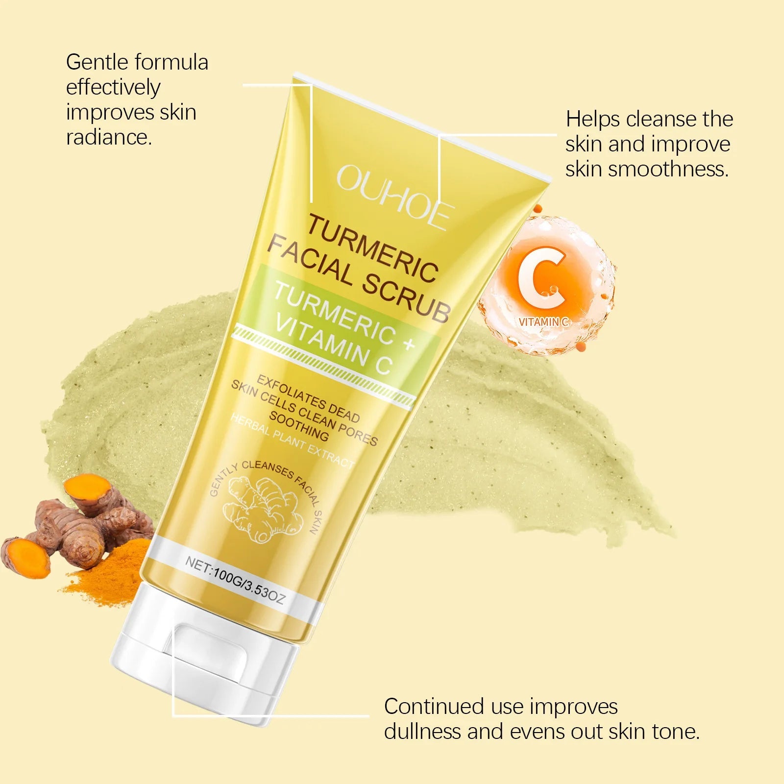 Turmeric Exfoliating Face Scrub for Brightening and Pore Care Vervelle