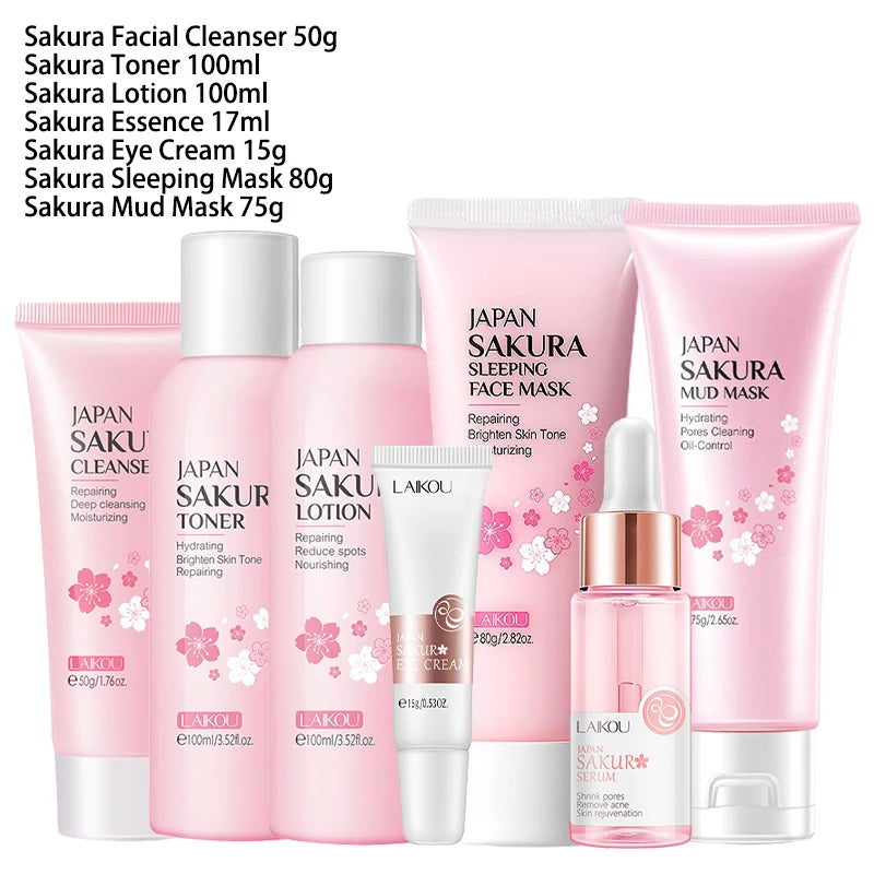 9pcs Facial Products Kit Sakura Skin Care Set Facial Cleanser Face Cream