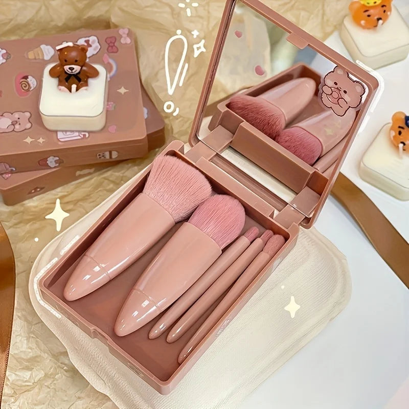 5Pcs Portable Travel Makeup Brush Set with Mirror Kit Vervelle