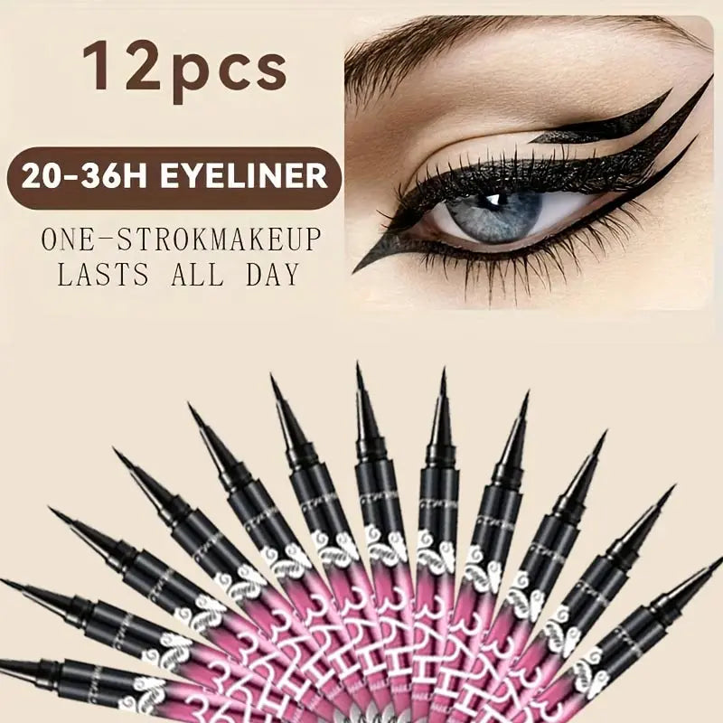 12 PCS Black Liquid Eyeliner Pen Long-Lasting Waterproof
