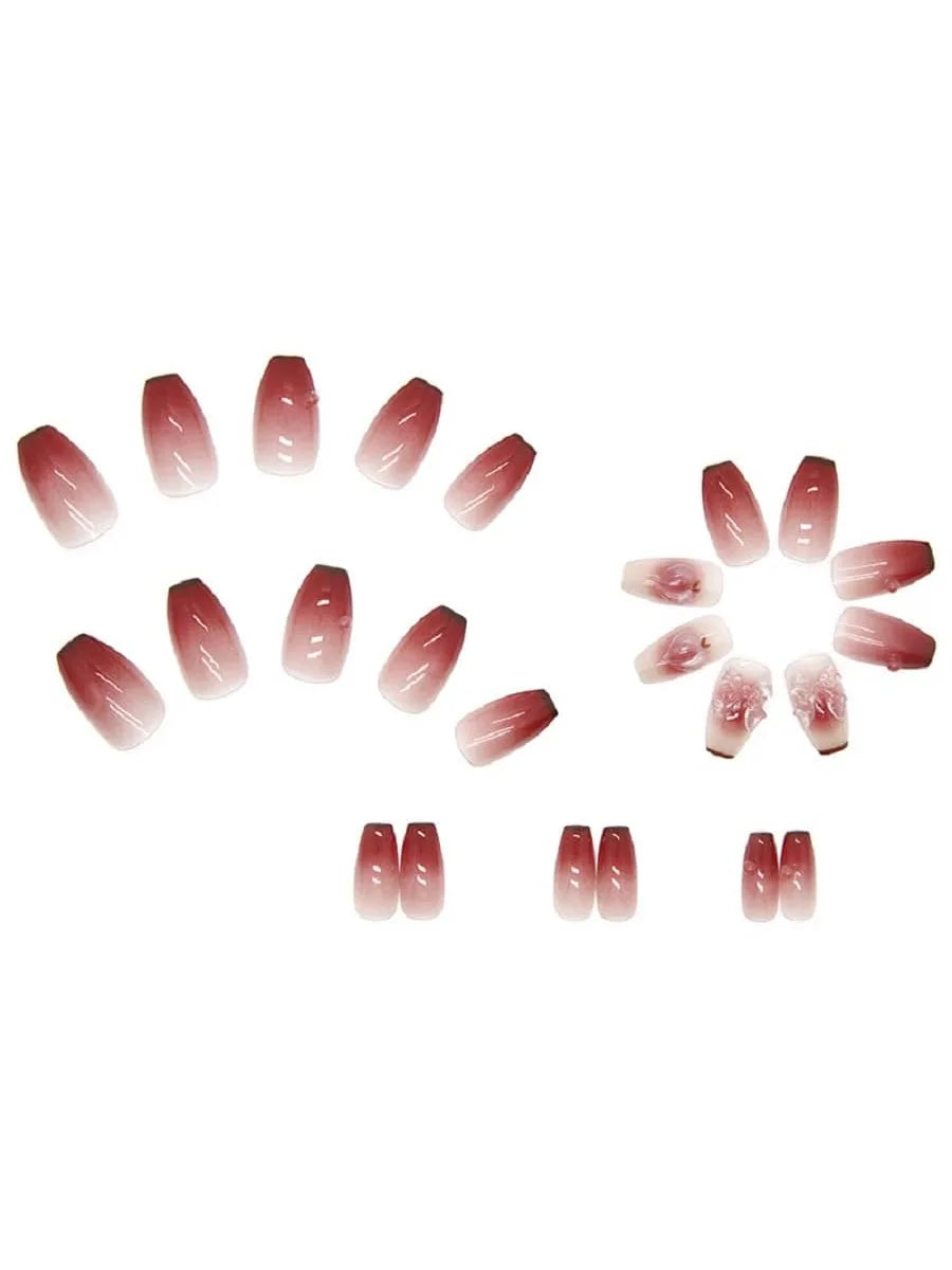 24PCS Gradient Peach Love Bow 3D Photochromic Nails